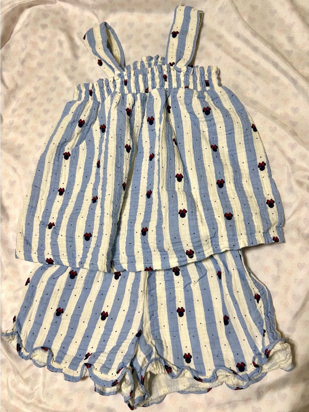 Disney Blue and White Striped Two-Piece Set with Red Bow Minnie Girls Size 5
